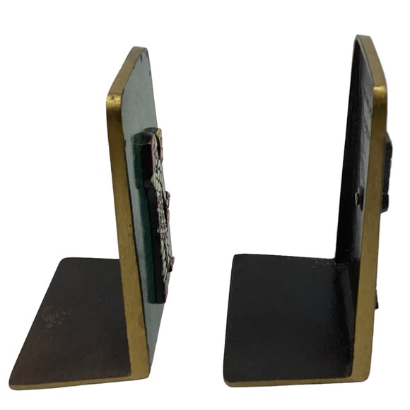 Vintage MCM Dayagi Brass Enamel Mosaic Bookends Made in Israel - Picture 4 of 8